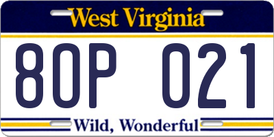 WV license plate 8OP021