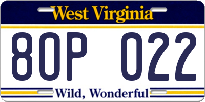 WV license plate 8OP022