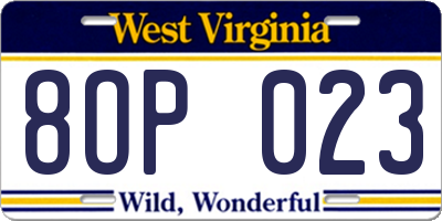 WV license plate 8OP023