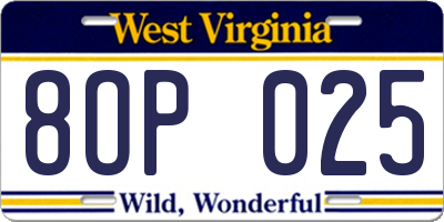 WV license plate 8OP025