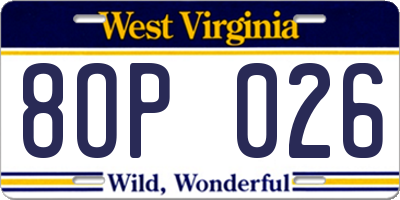 WV license plate 8OP026