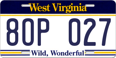 WV license plate 8OP027