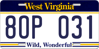WV license plate 8OP031