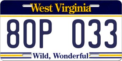 WV license plate 8OP033