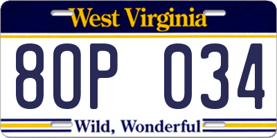 WV license plate 8OP034