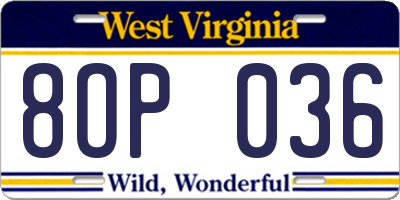 WV license plate 8OP036