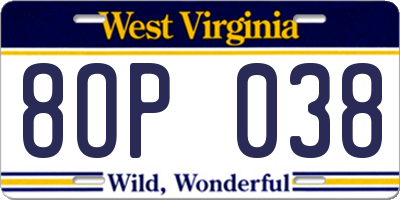 WV license plate 8OP038
