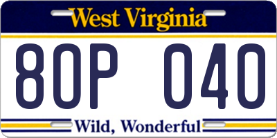 WV license plate 8OP040