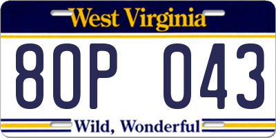 WV license plate 8OP043