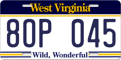 WV license plate 8OP045