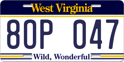 WV license plate 8OP047
