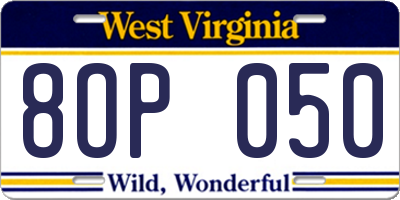 WV license plate 8OP050