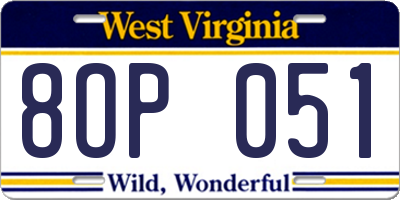 WV license plate 8OP051