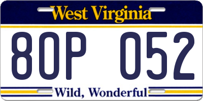 WV license plate 8OP052