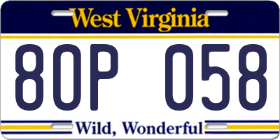 WV license plate 8OP058