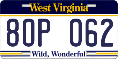 WV license plate 8OP062