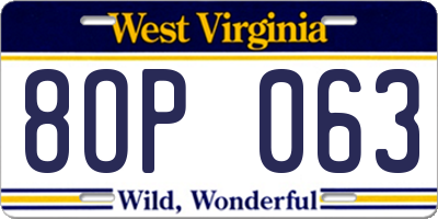 WV license plate 8OP063