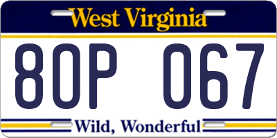 WV license plate 8OP067