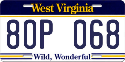WV license plate 8OP068
