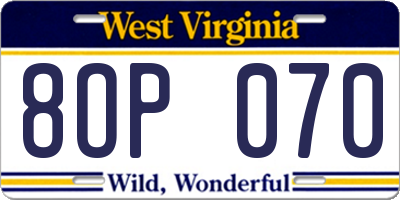 WV license plate 8OP070