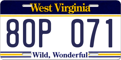 WV license plate 8OP071
