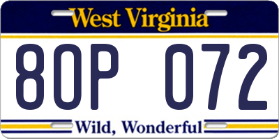 WV license plate 8OP072