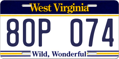 WV license plate 8OP074