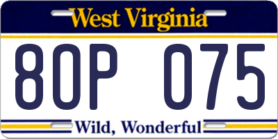 WV license plate 8OP075