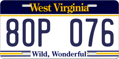 WV license plate 8OP076