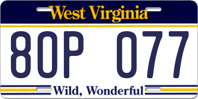 WV license plate 8OP077