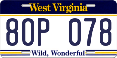 WV license plate 8OP078