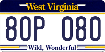 WV license plate 8OP080