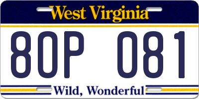 WV license plate 8OP081