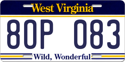 WV license plate 8OP083