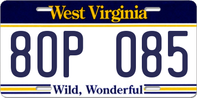 WV license plate 8OP085
