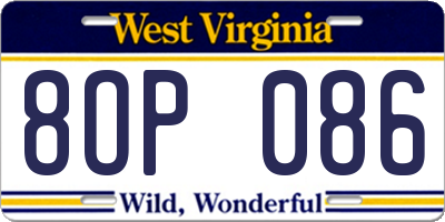 WV license plate 8OP086