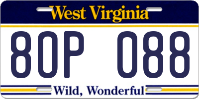 WV license plate 8OP088