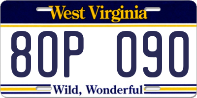 WV license plate 8OP090