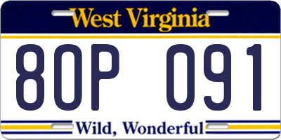 WV license plate 8OP091