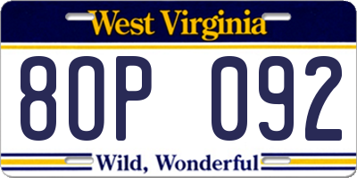 WV license plate 8OP092