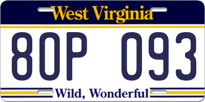 WV license plate 8OP093