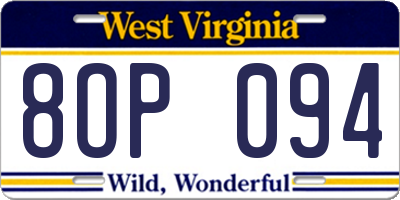 WV license plate 8OP094
