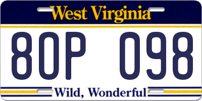 WV license plate 8OP098