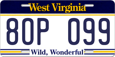 WV license plate 8OP099