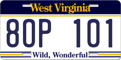 WV license plate 8OP101