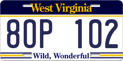 WV license plate 8OP102