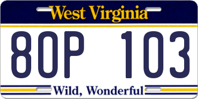 WV license plate 8OP103