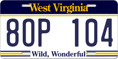 WV license plate 8OP104