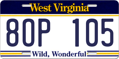 WV license plate 8OP105