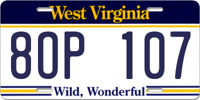 WV license plate 8OP107